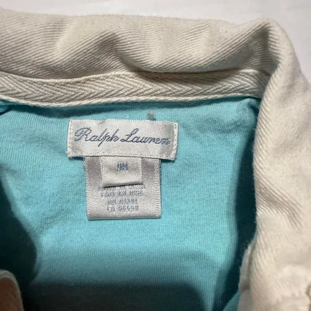 Ralph Lauren Baby Girl Pink Teal Striped Polo Bubble Romper 9M